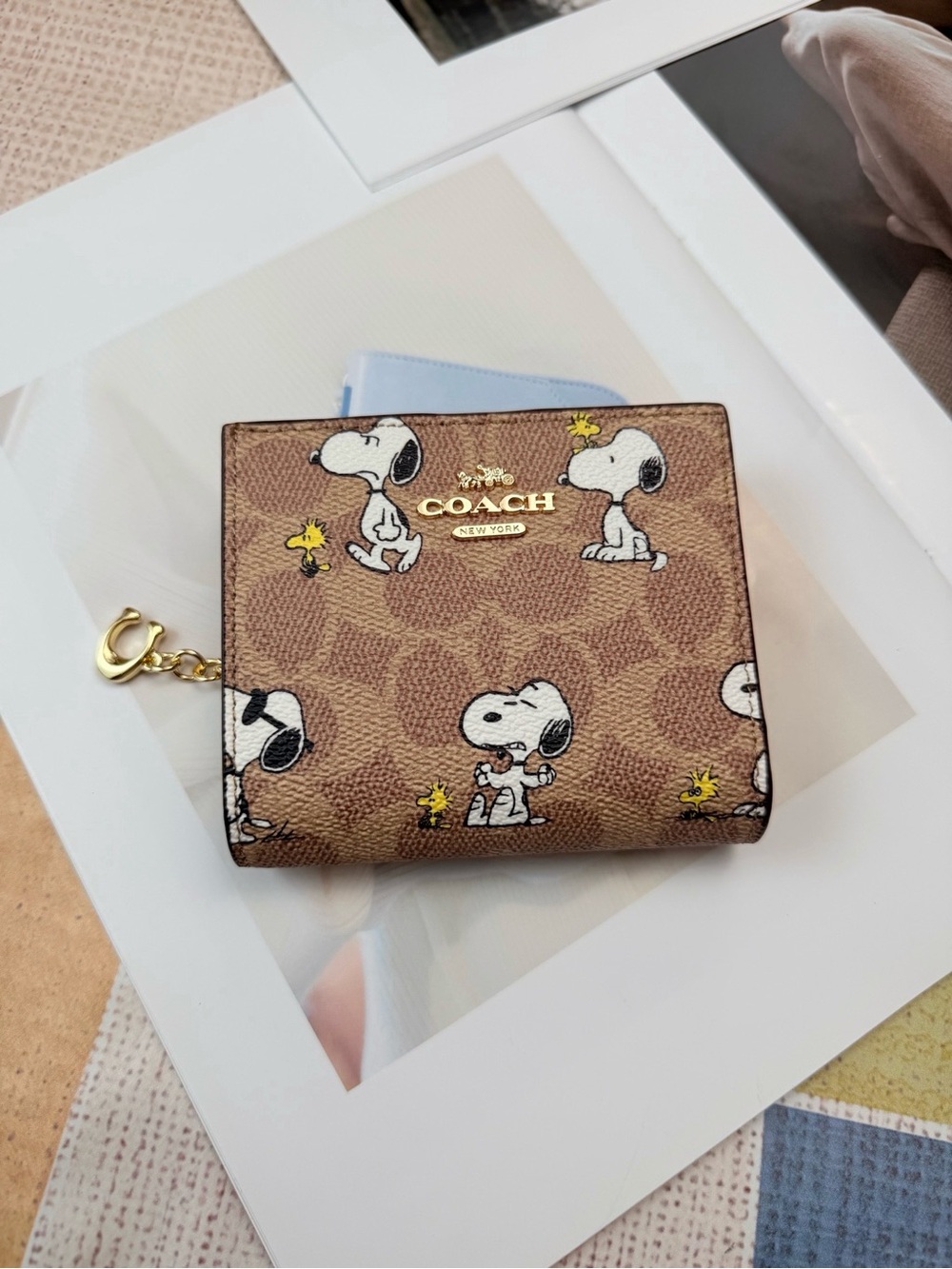 Coach Brown Snoopy Mini Wallet with Gold Logo
